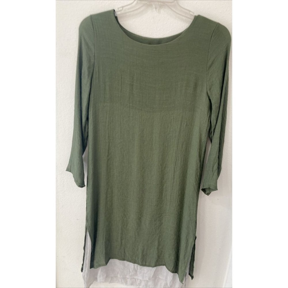 Dayou Dress large 9/10 minimalist Lagenlook Coastal Grandma Green New with tags
